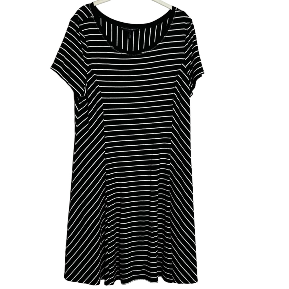 White House Black Market Womens Dress Large Black White Striped Flared A-Line